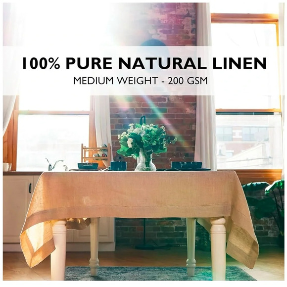 NWT New 100% Pure Linen Tablecloth | 120x60 | Elegant Hemstitch | Luxury Fabric - Picture 1 of 8